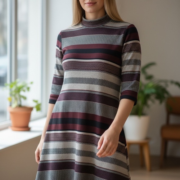 Living Doll Maroon and Gray Long Sleeve Dress - Picture 7 of 7